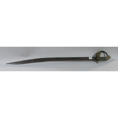 714 - Royal Naval 1827 patten Officers sword fish skin and wire grip, blade 80 cm