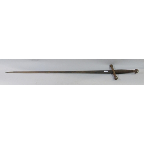 718 - A medieval style broad sword with wire bound grip, blade 85 cm