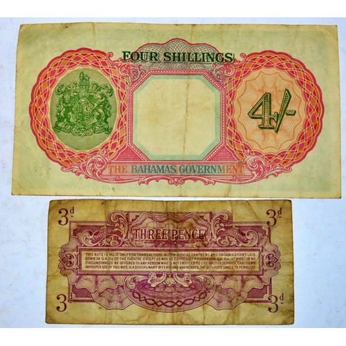 440 - The Bahamas Government, Four shillings note and a British Armed Forces Special Voucher Three Pence n... 