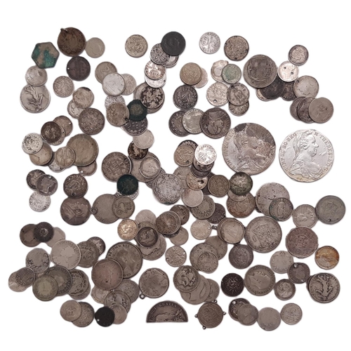 334 - A quantity of world silver coins, including ‘Maria Theresa’ Thalers, India, British, Canadian, Austr... 