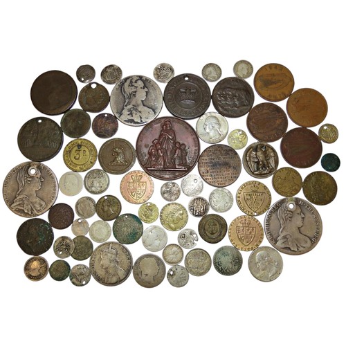 332 - An interesting collection of world coins, tokens, medals and curios, to include three ‘Mother Theres... 