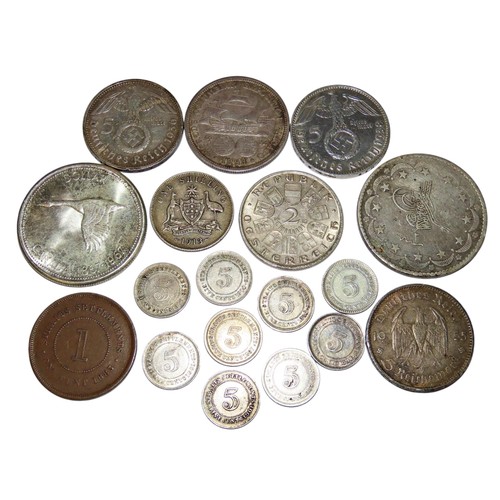 308 - Straits Settlements 5 Cents, 1884, 1886, 1887, 1890 H, 1897 H, 1900 (2), 1901 (2), 1 Cent 1883 Ameri... 