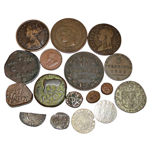 310 - VOC 1 Stuiver, Dutch Indian VOC Kas pieces, and a collection of other world coins, including some ha... 