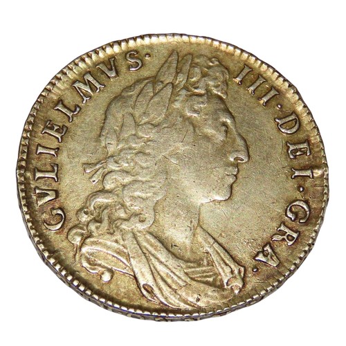 197 - William III, 1689-1702. Halfcrown, 1698. DECIMO edge. Gilt and with pin-holes to edge. (1 coin).