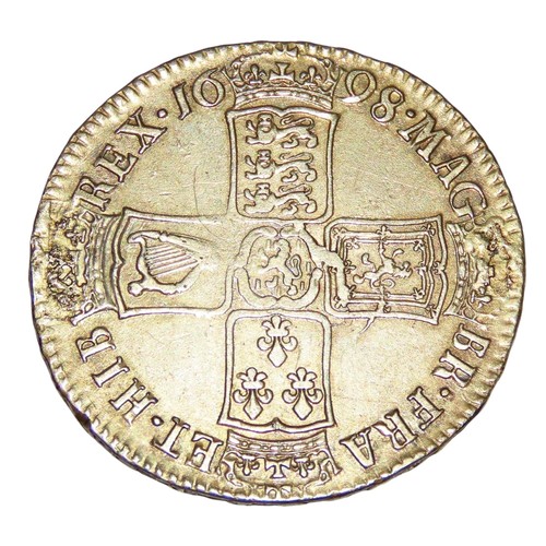 197 - William III, 1689-1702. Halfcrown, 1698. DECIMO edge. Gilt and with pin-holes to edge. (1 coin).