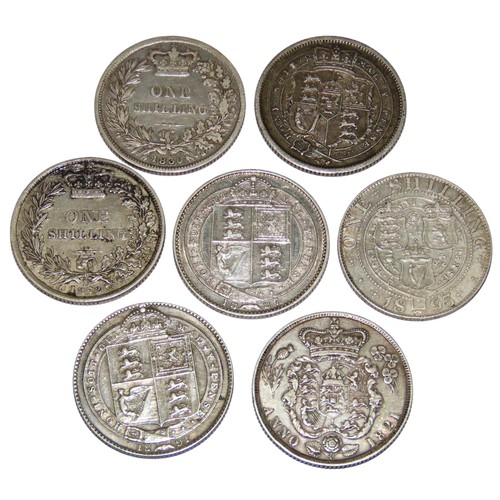 314 - George III Shilling, 1816. George IV Shilling, 1821. William IV Shilling, 1836. Victoria Shillings, ... 