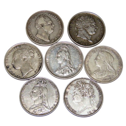 314 - George III Shilling, 1816. George IV Shilling, 1821. William IV Shilling, 1836. Victoria Shillings, ... 