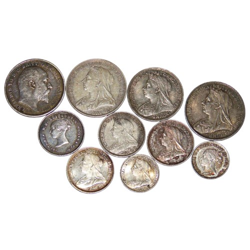 306 - Victorian and Edwardian Maundy coins, including Fourpences, Threepences, Twopences and Pennies. (10 ... 