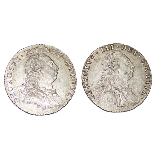 315 - George III Sixpences, 1787. With and without hearts. (2 coins).