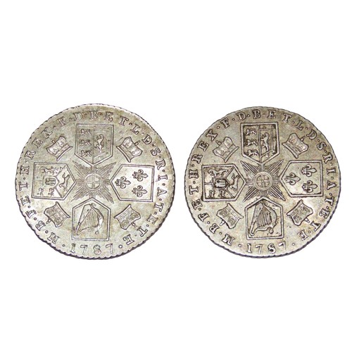 315 - George III Sixpences, 1787. With and without hearts. (2 coins).