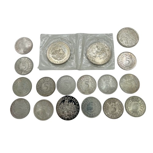 468 - Germany: 14 x 20th century German Five Deutschmark coins, 1963 and later, together with Olympic inte... 