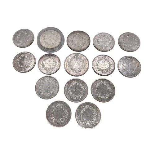 470 - France: 15 x silver 10 Francs coins, 1967 and later (15 coins).