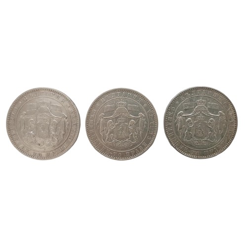 478 - Bulgaria: Alexander I of Battenberg 1878-86, three x 5 Leva coins, (dated 1884 x 2 and 1885) (3 coin... 