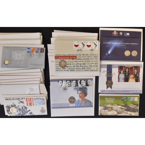 140 - A shoe box containing 35GB coin covers in packets as received new from early 2000's coin values up t... 