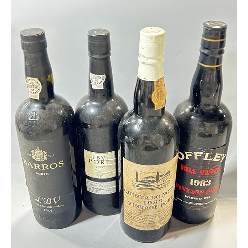 700 - Four bottles of Port, a Offley 1983 Boa Vista, a Quinta Do Noval 1982, a Barros, and a LBV 2008.