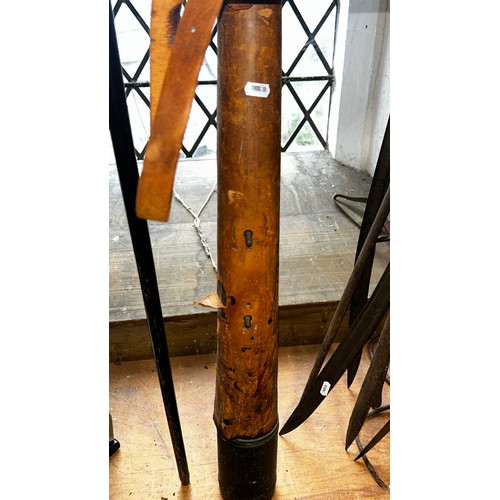 685 - A WWII large leather bound telescope, made by W. Ottway & Co Ltd dated 1940, with two mounting screw... 