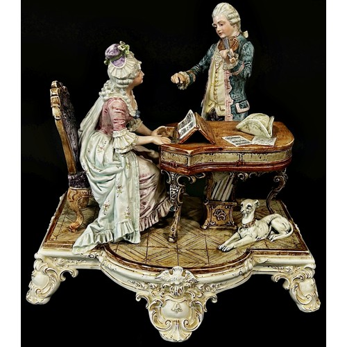 10 - A late 19th century German porcelain group - romantic scene with female pianist and male violinist i... 