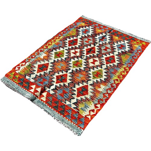 1672 - A Chobi kilim with an all over multi coloured stepped diamond pattern 118cm x 86cm approximately