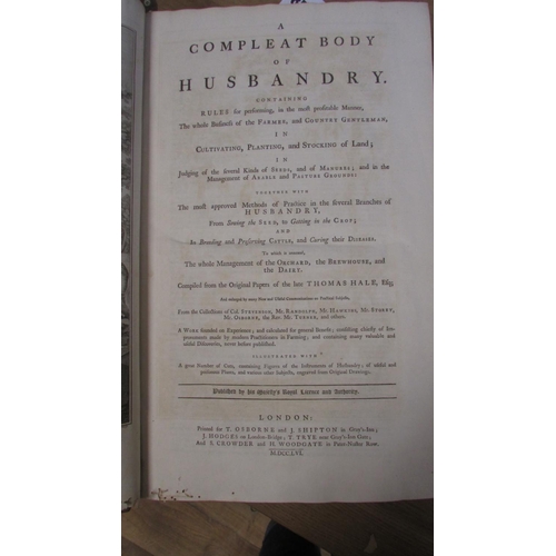 852 - A Complete Body of Husbandry compiled from the original papers of the late Thomas Hale (1756) 42 x 2... 