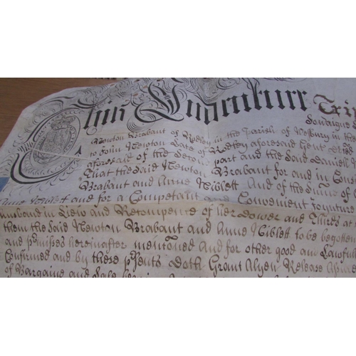 879 - Three early parchments: the first dated 1722, being a Marriage Settlement between Brabant and Niblet... 