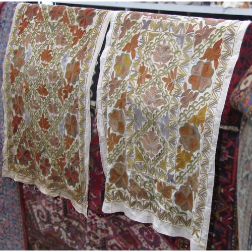 762 - A pair of Crewel work floral panels 160cm x 140cm approximately