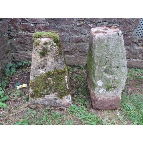 1077 - Two weathered natural stone staddle stone bases 66 and 62cm high