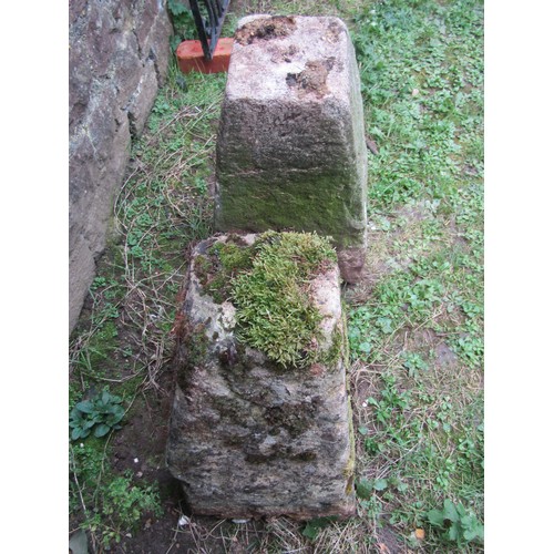 1077 - Two weathered natural stone staddle stone bases 66 and 62cm high