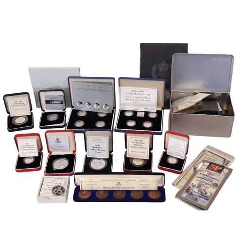 451 - Royal Mint Silver Proof Coins sets to include 1994-1997 Piedfort One Pound Collection set, 2004 Unit... 