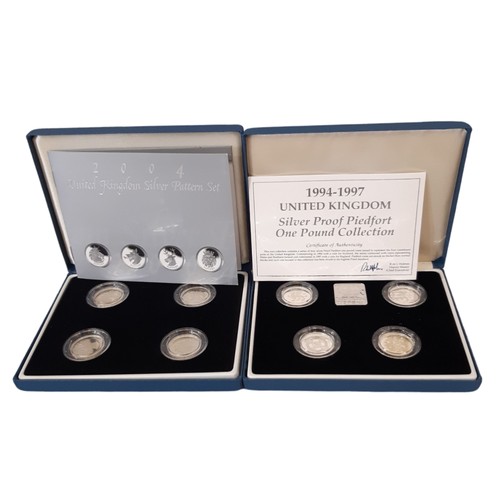 451 - Royal Mint Silver Proof Coins sets to include 1994-1997 Piedfort One Pound Collection set, 2004 Unit... 