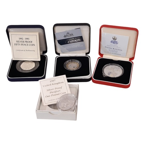 451 - Royal Mint Silver Proof Coins sets to include 1994-1997 Piedfort One Pound Collection set, 2004 Unit... 