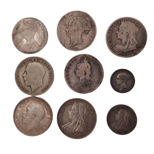 481 - A mixed collection of coins to include pre 1920 and later silver coins to include Victoria Crowns 18... 