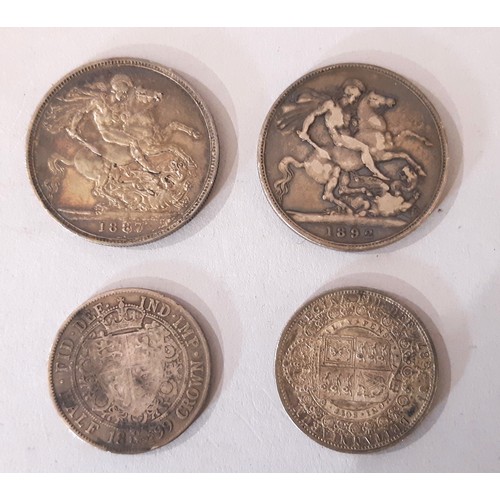 481 - A mixed collection of coins to include pre 1920 and later silver coins to include Victoria Crowns 18... 