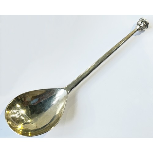 222 - Silver rat tail seal point spoon, London 1938, maker Guild of Handicraft, 15 cm long, 1.1 ozs