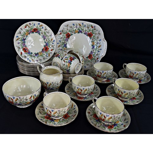 25 - Crown Staffordshire Flora pattern teawares with repeating floral detail