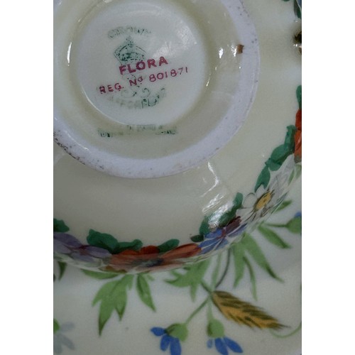 25 - Crown Staffordshire Flora pattern teawares with repeating floral detail