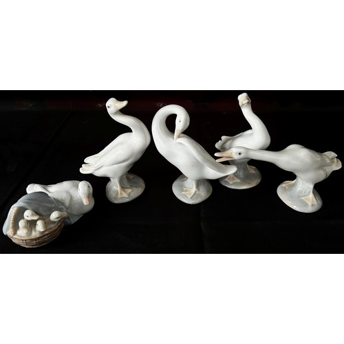 29 - A collection of seven Lladro birds including swans, geese, dove, etc, together with a Royal Dux styl... 