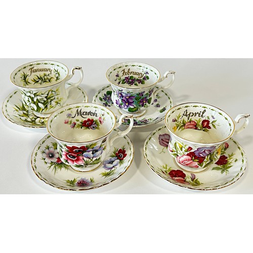 37 - Royal Albert Flowers of the Month series tea cups and saucers, full twelve months plus additional Oc... 