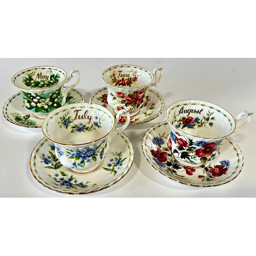 37 - Royal Albert Flowers of the Month series tea cups and saucers, full twelve months plus additional Oc... 