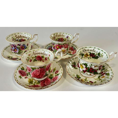 37 - Royal Albert Flowers of the Month series tea cups and saucers, full twelve months plus additional Oc... 