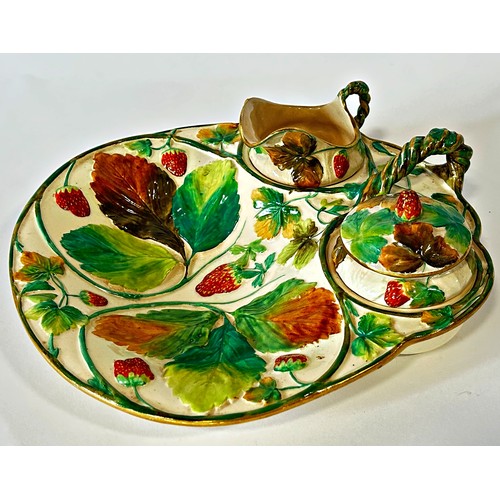 40 - A Copeland Spode Strawberries and Cream set, the shaped dish incorporating sugar basin and cream jug