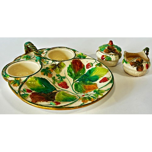 40 - A Copeland Spode Strawberries and Cream set, the shaped dish incorporating sugar basin and cream jug