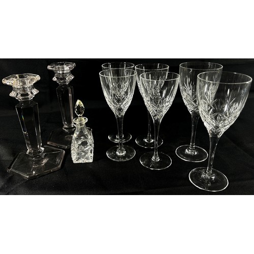 164 - Four 19th century cut glass wine glass washers, six heavy Edinburgh Crystal wine glasses, a vinaigre... 