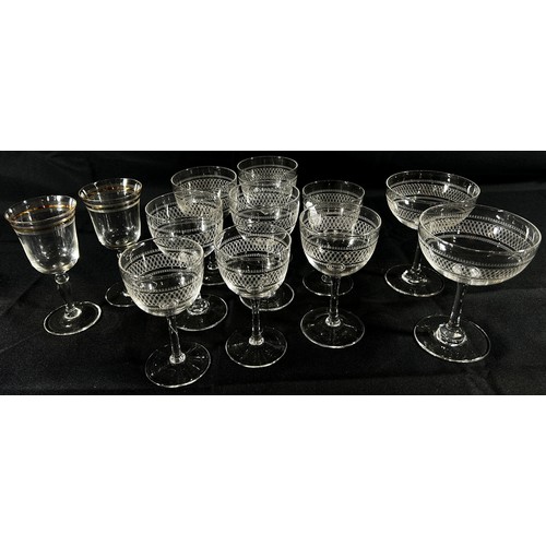 169 - Six fine glass Champagne bowls, together with a collection of late 19th century with matching helix ... 