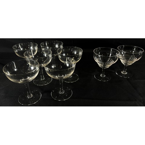 169 - Six fine glass Champagne bowls, together with a collection of late 19th century with matching helix ... 