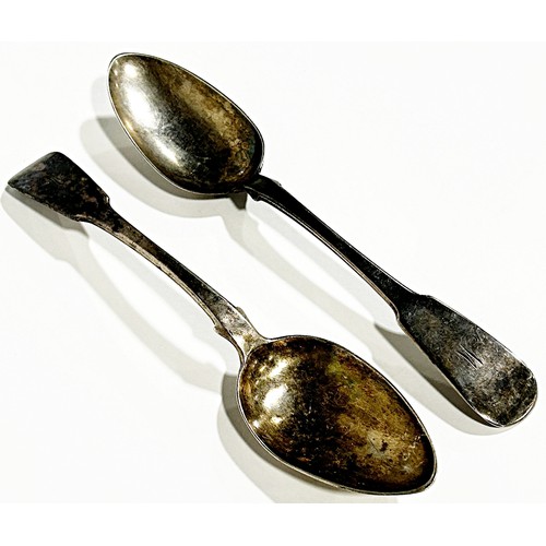 202 - A pair of George III silver dessert spoons, Edinburgh 1798, makers mark James McKay, 4oz approx.