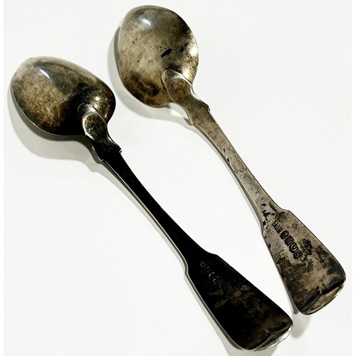 202 - A pair of George III silver dessert spoons, Edinburgh 1798, makers mark James McKay, 4oz approx.