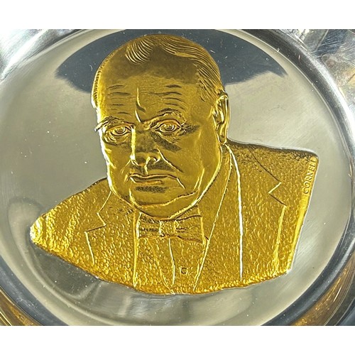 211 - A silver and 24 Caret gold plated filled Winston Churchill centenary plate, no 2027, designed by Dav... 