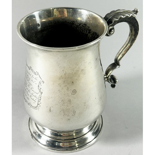 212 - A George III silver tankard, (with later inscription), with a scrolled handle, London, 1776, makers ... 