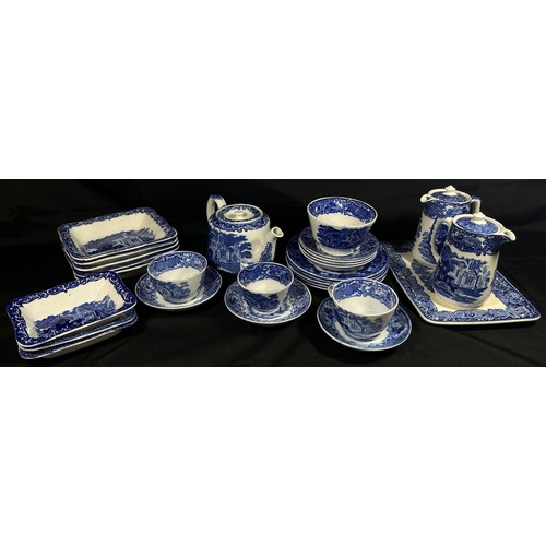 71 - A collection of George Jones Ruined Abbey pattern tableware including eight shredded wheat dishes