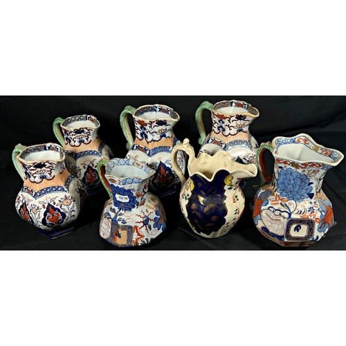 64 - Collection of 19th century Mason's Ironstone and other jugs, blue and white and other transfer print... 